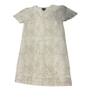Nicole Miller Orignial Linen Blend Mini Shift Dress Size S White Tan Dot Print